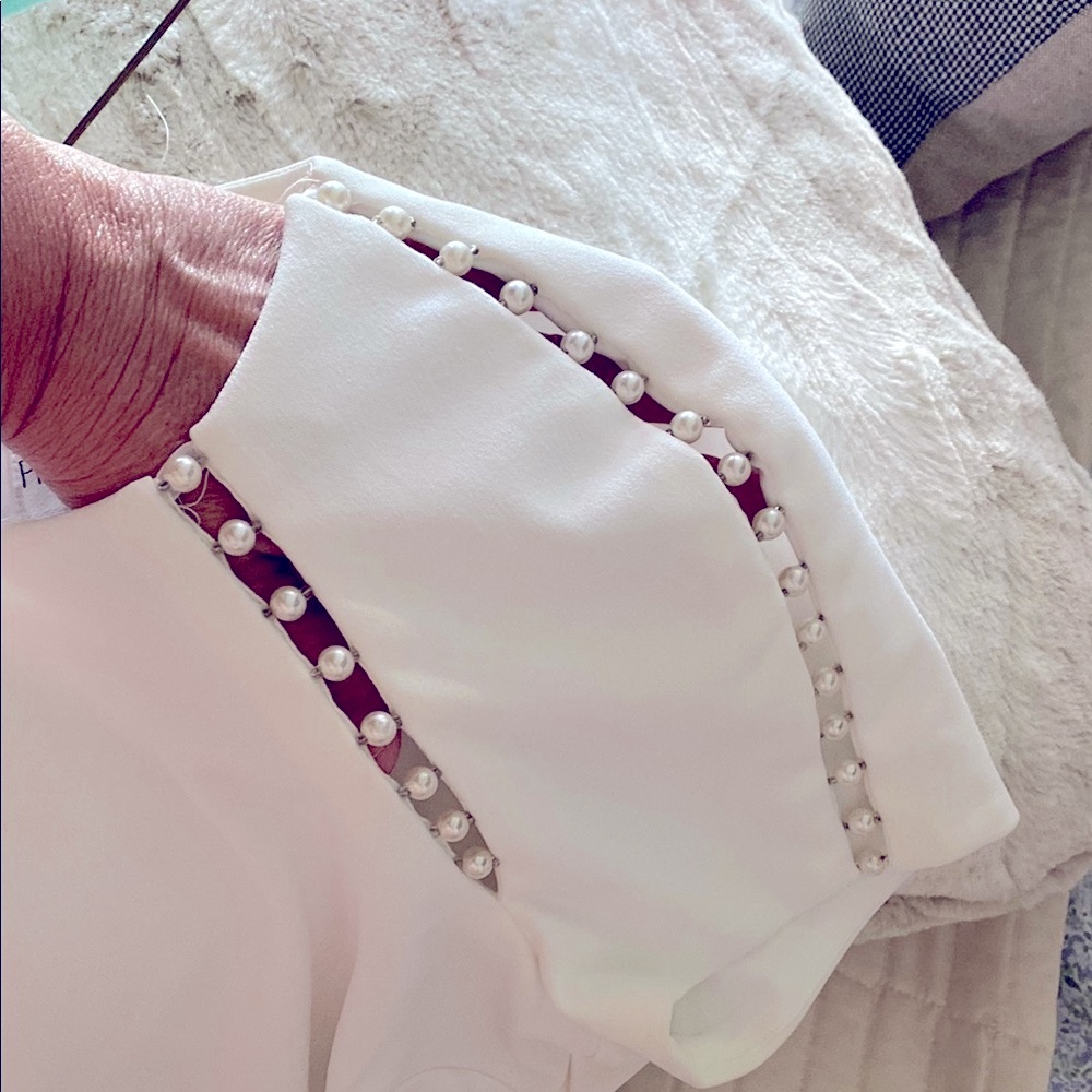 Elegant Pearl-Trimmed White Blouse